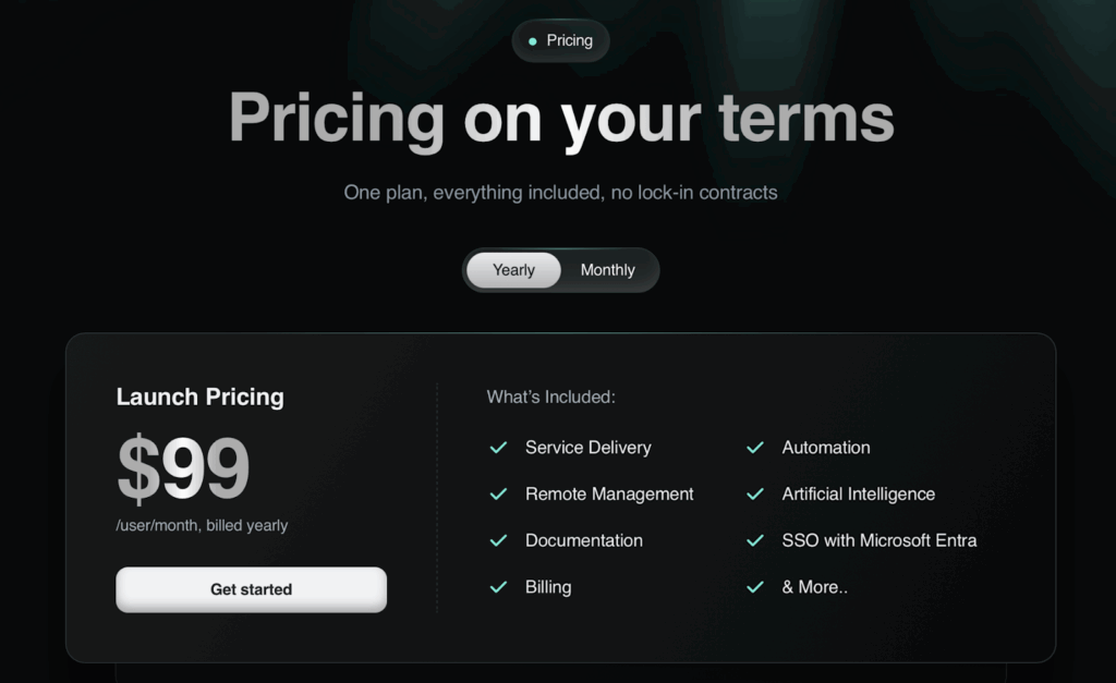 Gorelo pricing screenshot for MSPs comparing Syncro vs Gorelo costs and plans.”