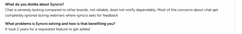 a user's review of syncro on capterra platform screenshot